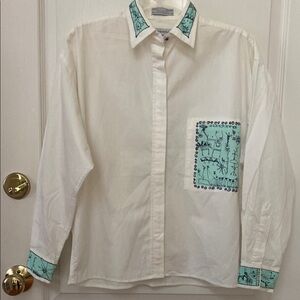 GENERRA Off White and Green Casual Button Down Shirt